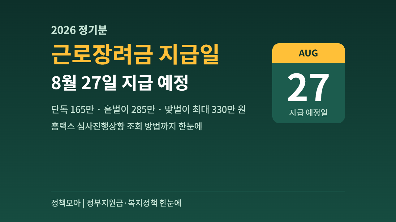 2026 근로장려금 지급일 8월 27일 지급 예정 안내 달력 이미지