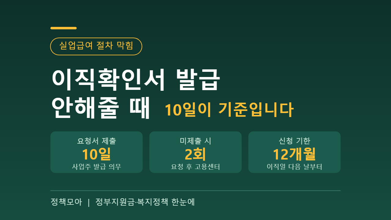 이직확인서 발급 안해줄 때 10일 지나면 고용센터로 (실업급여 신청 기한은 퇴사 다음 날부터 12개월)